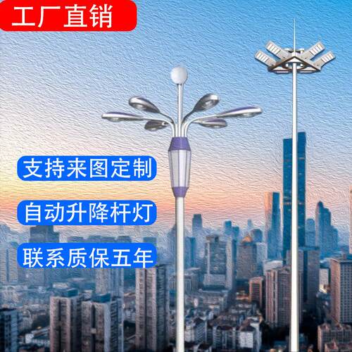 LED广场灯高杆灯30米LED市电道路足篮球场灯升降灯市政道路照明灯