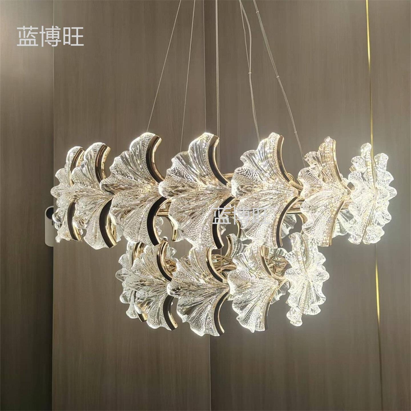 法式轻奢水晶客厅吊灯设计师艺术银杏叶造型LED灯具高端2026新款