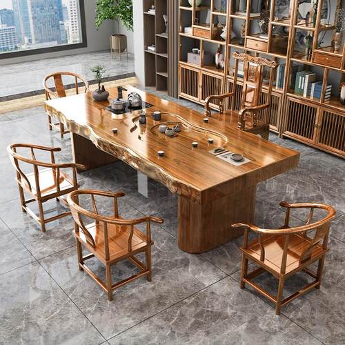 整板实木大板茶桌椅组合新中式原木茶几办公室客厅泡茶桌烧水一体
