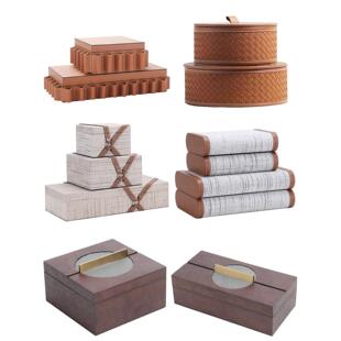 中古轻奢皮革首饰盒收纳摆件卧室床头柜衣帽样板间书柜珠宝饰品盒