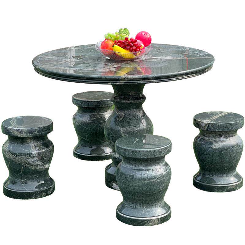 花园天然大理石圆桌一套别墅花岗岩室外石头桌椅石桌石凳户外庭院