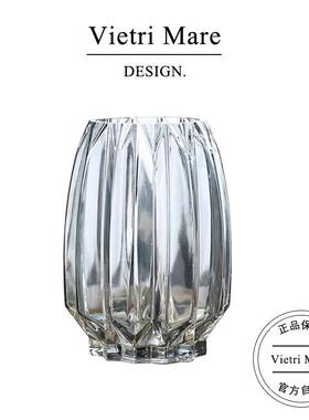 Vietri Mare花瓶玻璃绿色竖条纹装饰品精致家居摆饰水培花插丨马