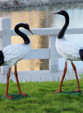 仿真仙鹤雕塑园林丹顶鹤摆件花园装饰别墅庭院池塘玻璃钢景观工艺