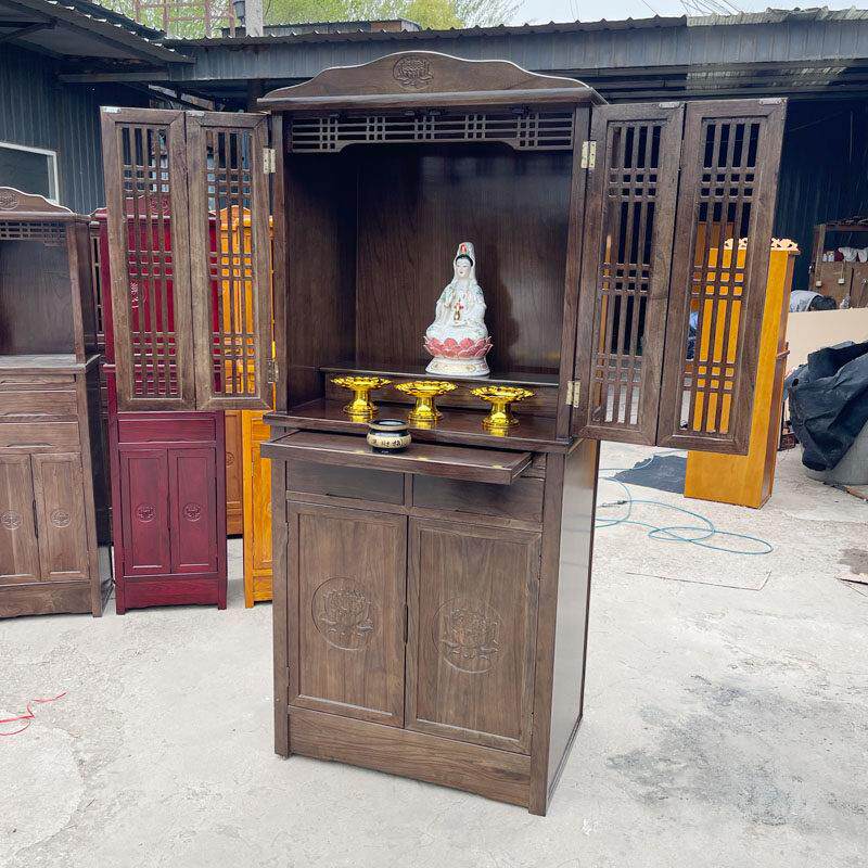新中式榆木佛柜加门神龛柜家用带门佛龛神台佛龛立柜供佛桌子贡桌