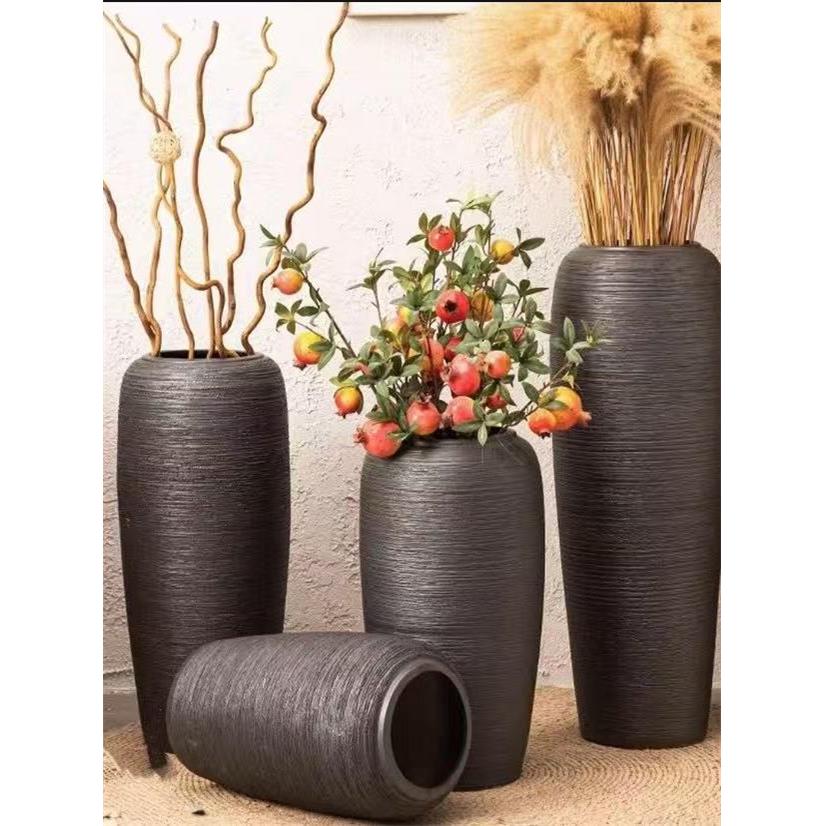 陶瓷花器现代简约北欧插花装饰摆件景德镇粗陶罐黑色落地大花瓶