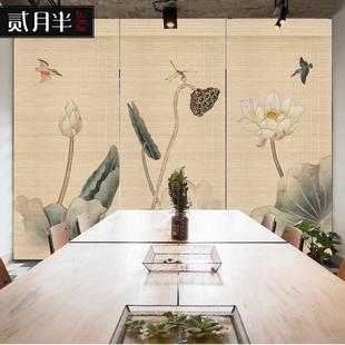 竹帘子禅意隔断帘复古荷花卷帘升降遮光遮阳帘窗帘子装 中式 饰挂帘