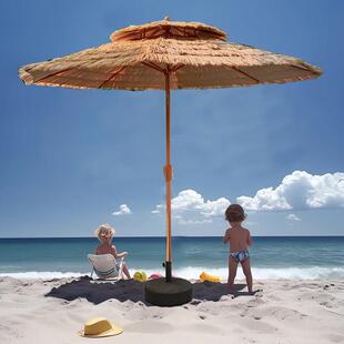 户外茅草伞草垛草屋遮阳伞庭院露营带灯茅草装饰民宿摆摊稻草伞