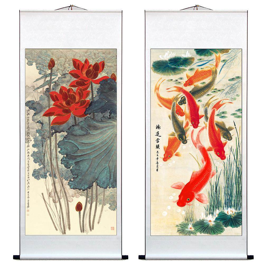 新中式玄关水墨画国画山水画字画装饰卷轴挂画名画张大千荷花礼品,家居饰品,国画,淘宝优惠券,粉丝福利购,淘宝优惠卷