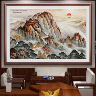 有山无水画泰山日出在山画办公室挂画客厅入口横版背景墙装饰画