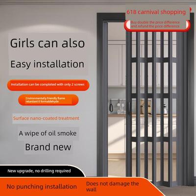 pvc折叠门开通燃气免打孔无地轨室内阳台简易临时开放厨房推拉门