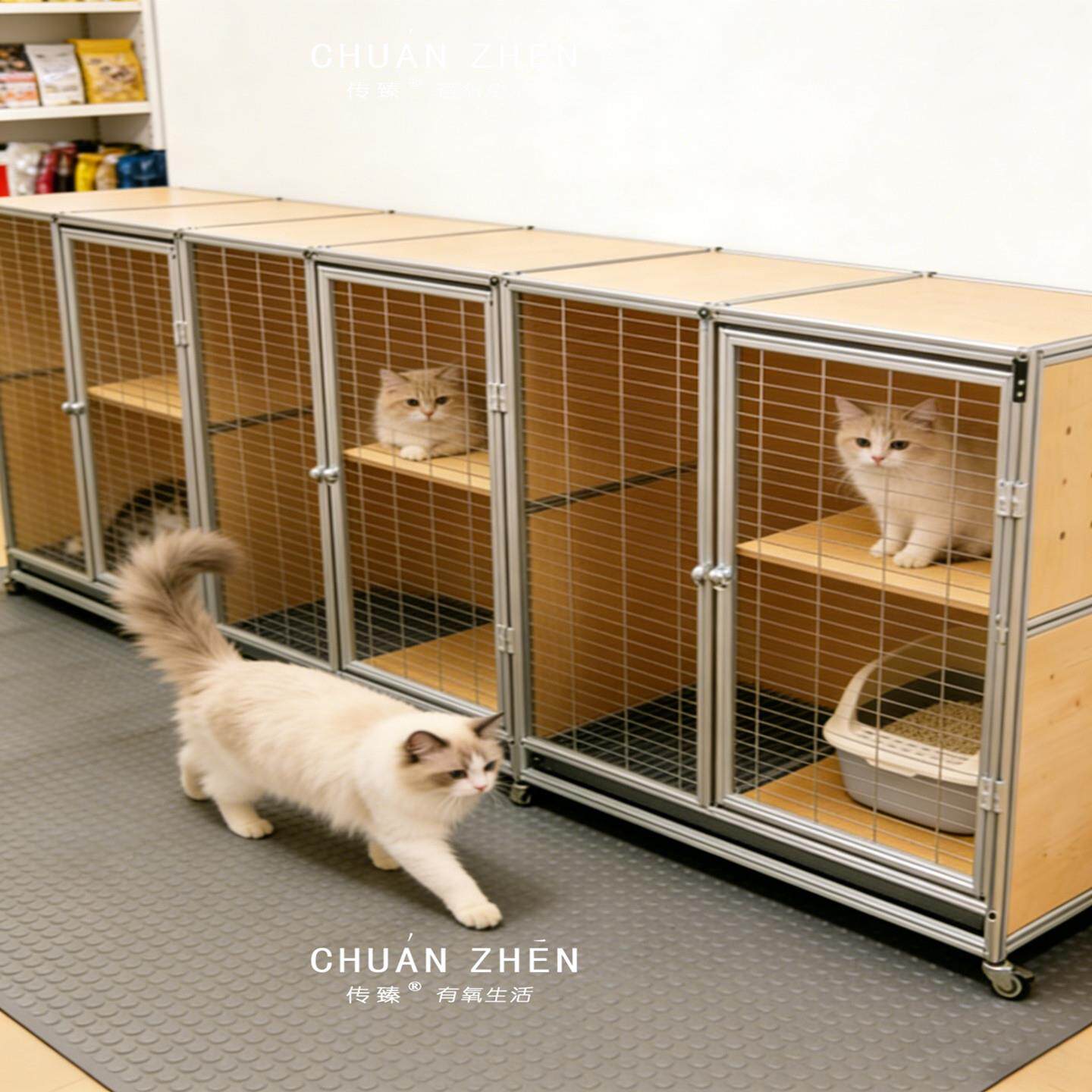 新式猫别墅铝型材宠物店猫笼猫别墅网格移动多功能宠物窝宠物笼子