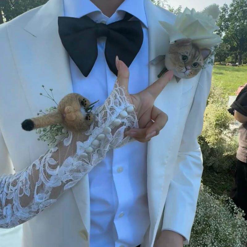 羊毛毡纯手工定制猫狗宠物胸花胸针专属定制新娘新郎结婚胸花手腕
