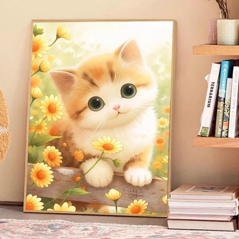 可爱卡通动物钻石画新款小幅猫咪5d点贴钻十字绣儿童卧室满钻贴画