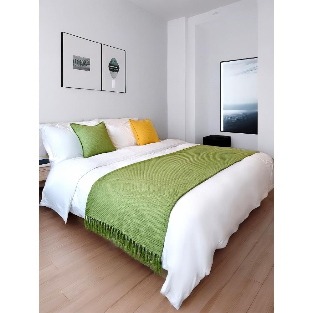 ins风网红淡绿色装饰床巾床巾床旗床毯床巾床罩沙发毯