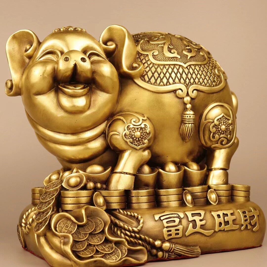 黄铜金猪存钱罐摆件生肖福猪能进能出储钱罐家用办公室前台装饰品