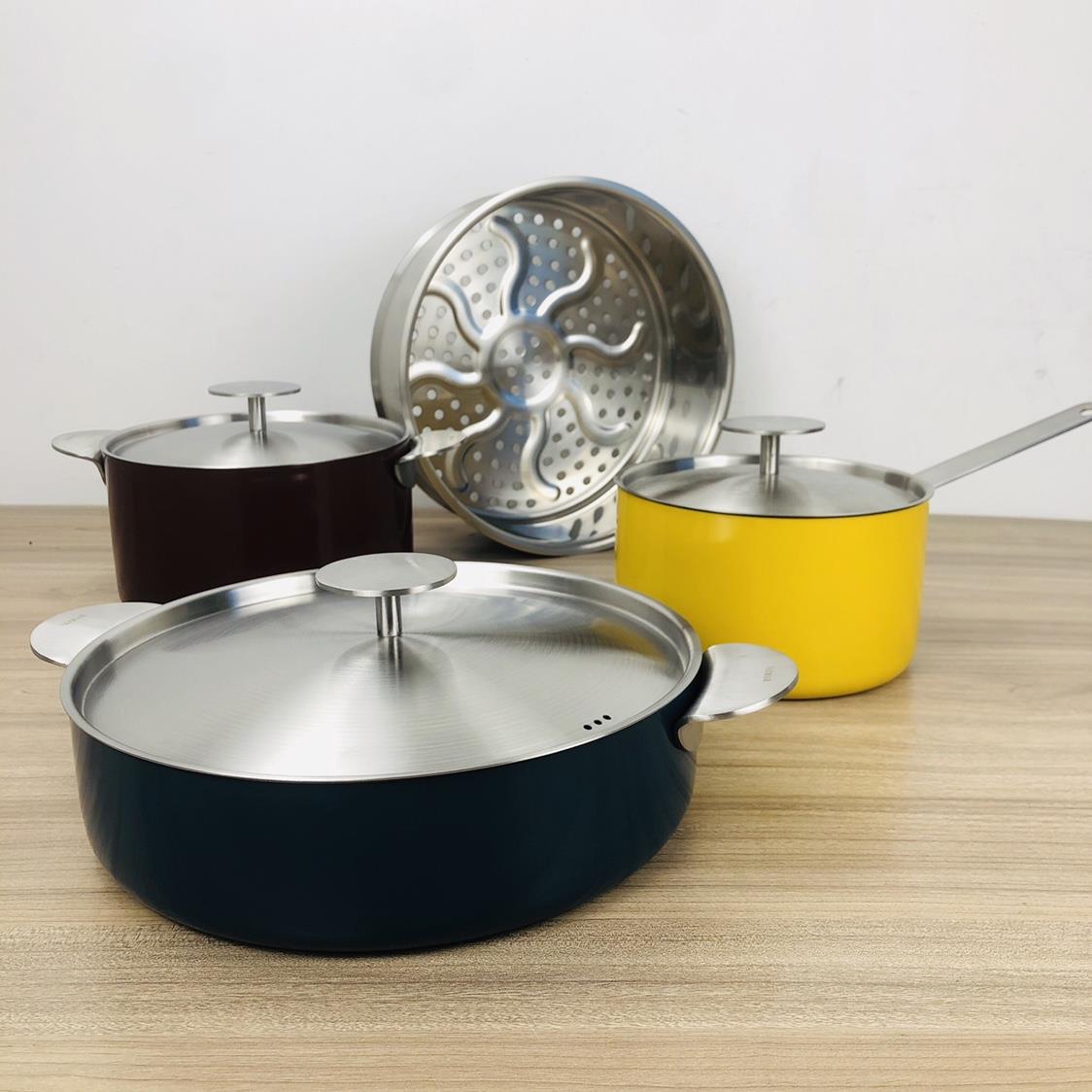 瑕疵304特厚三层复合钢陶瓷漆不锈钢16奶锅18汤锅24平底锅电磁炉