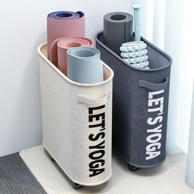 日本品质瑜伽垫收纳篮健身运动器材收纳神器泡沫轴筒带轮置物架