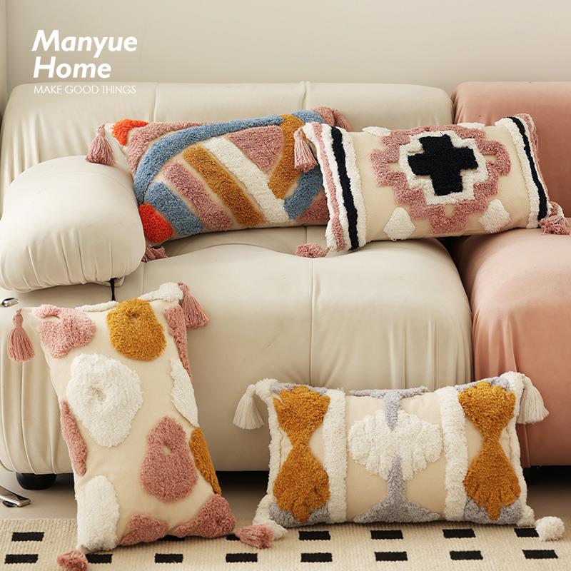 蔓越家 摩洛哥簇绒抱枕抱枕套北欧民宿沙发靠背流苏床头靠垫含芯