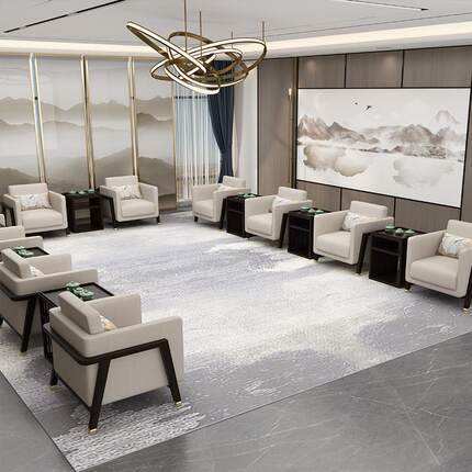 会议室Vip接待沙发轻奢现代简约新式中式实木商务洽谈办公家具