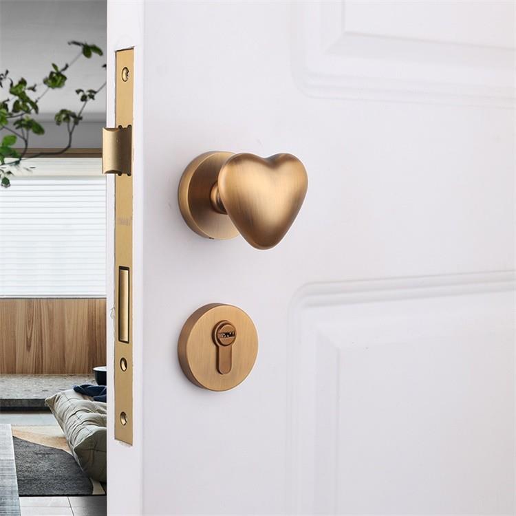 依佰利爱心球形锁法式黄古铜简约轻奢门锁儿童室内房门静音门锁