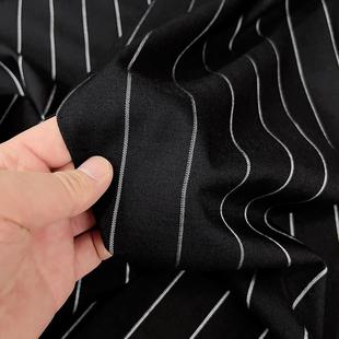 黑白色亚麻布料3厘米粗条纹意大利风外套裤子裙子服装设计师面料