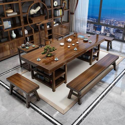 实木大板茶桌椅组合新中式茶台客厅家用原木茶几桌办公室喝泡茶桌