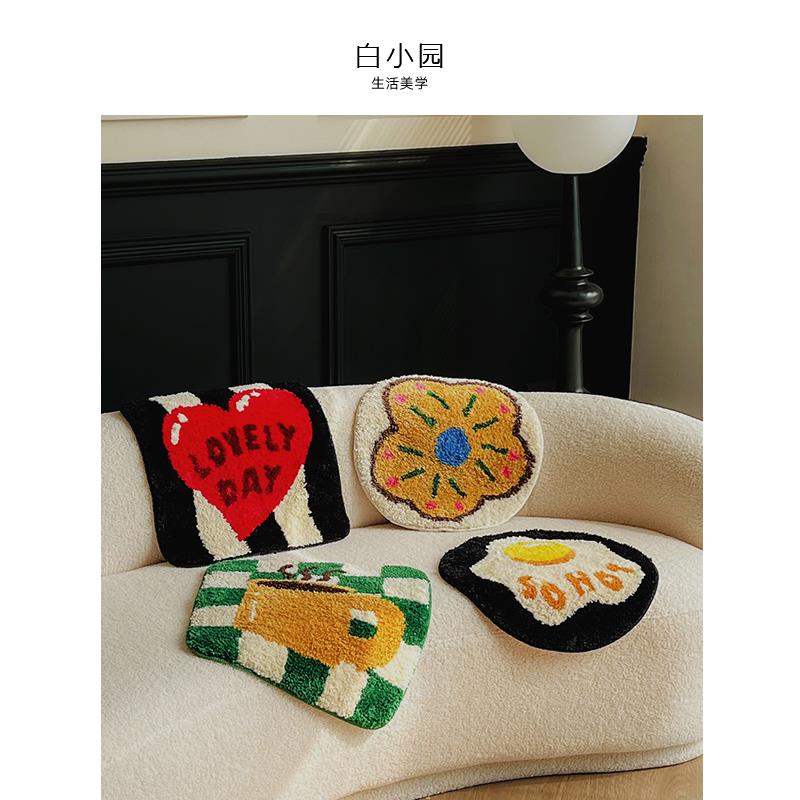 ins卡通可爱植绒地垫床边卧室浴室防滑吸水小尺寸地毯卫生间圆形