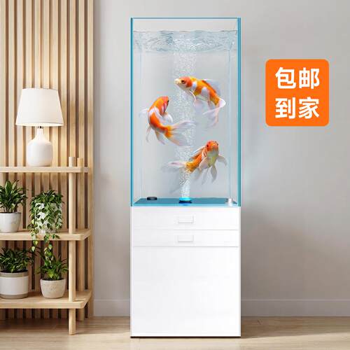 落地缸客厅一体柜鱼缸超白玻璃立式方形生态底滤免换水族箱金鱼缸