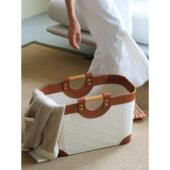 若奈Loro Pian@Antique白色珍珠压花外缝皮革实木拉手多用途储物