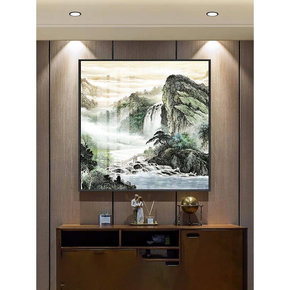 山水风景画客厅挂画办公室字画装饰画高山流水生财靠山图中式壁画