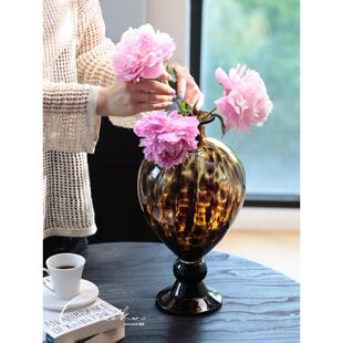 契阔家居客厅桌面装饰玄关摆件意大利覆古玳瑁纹艺术玻璃花瓶花器