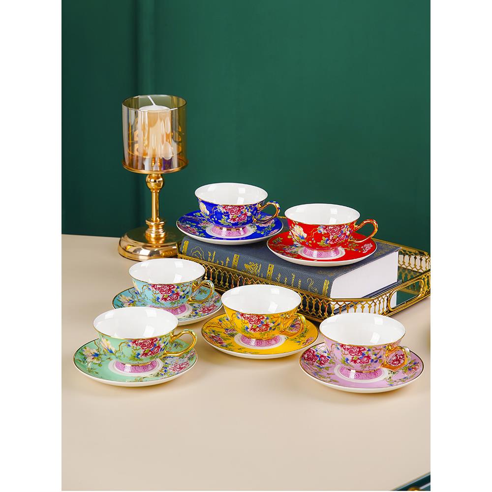 珐琅彩牛奶咖啡杯碟礼品盒小奢华精致下午茶杯中式情侣景德镇陶瓷