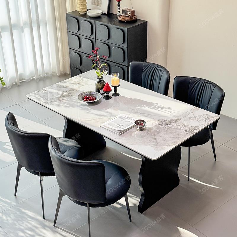 法式中古风岩板餐桌饭桌现代简约餐桌椅组合家用小户型餐桌椅组合