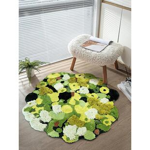 绿色苔藓圆形小地毯客厅轻奢高级感ins风毛绒椅子地垫卧室床边毯