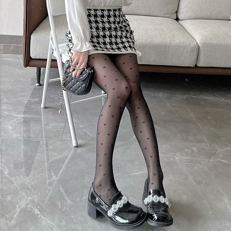黑丝打底袜爱心蝴蝶结薄款jk袜子辣妹性感春夏lolita连袜裤白丝