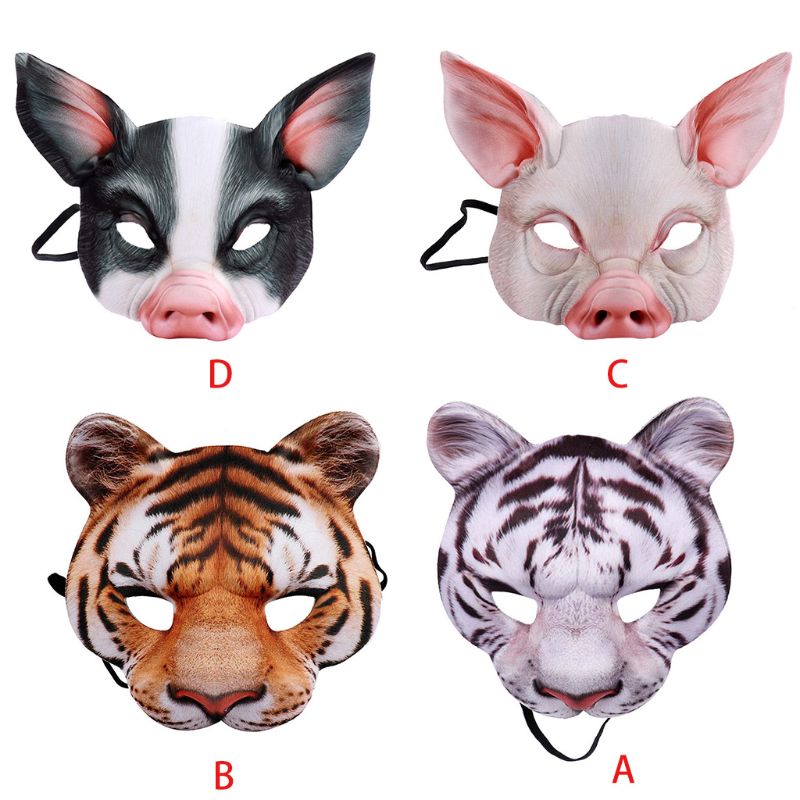 Halloween 3D Tiger Pig Animal Half Face Mask Masquerade Part
