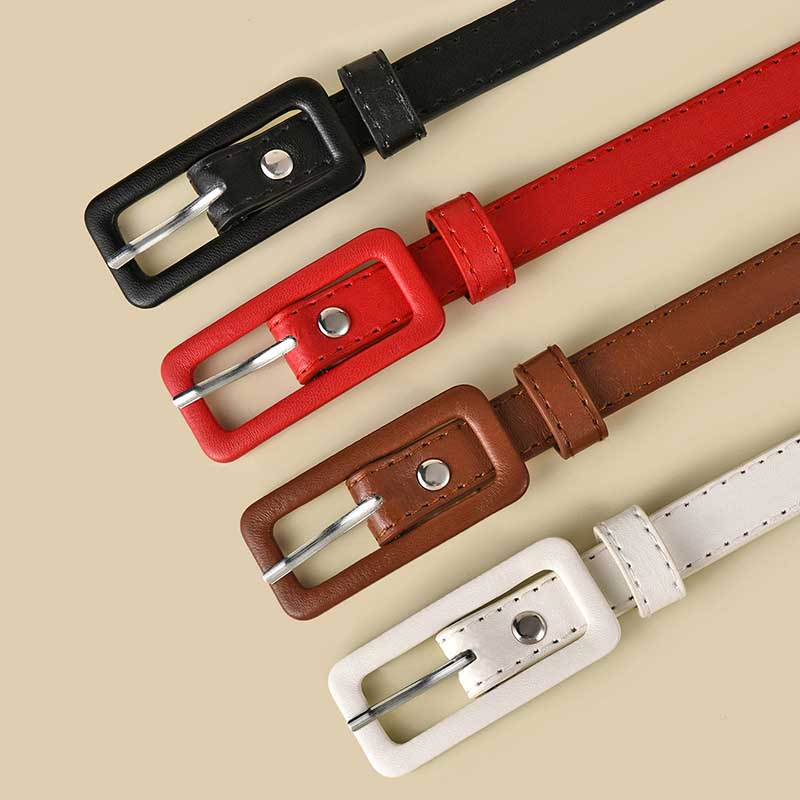 Multi-color Ladys Slender Thin Belt Square Head Pin Buckle