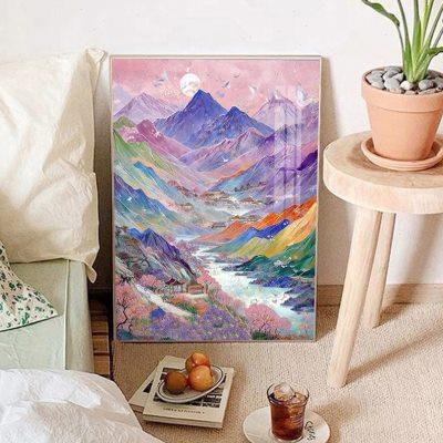 东方美学色彩森林钻石画满钻客厅简约现代艺术装饰画十字绣带框5d