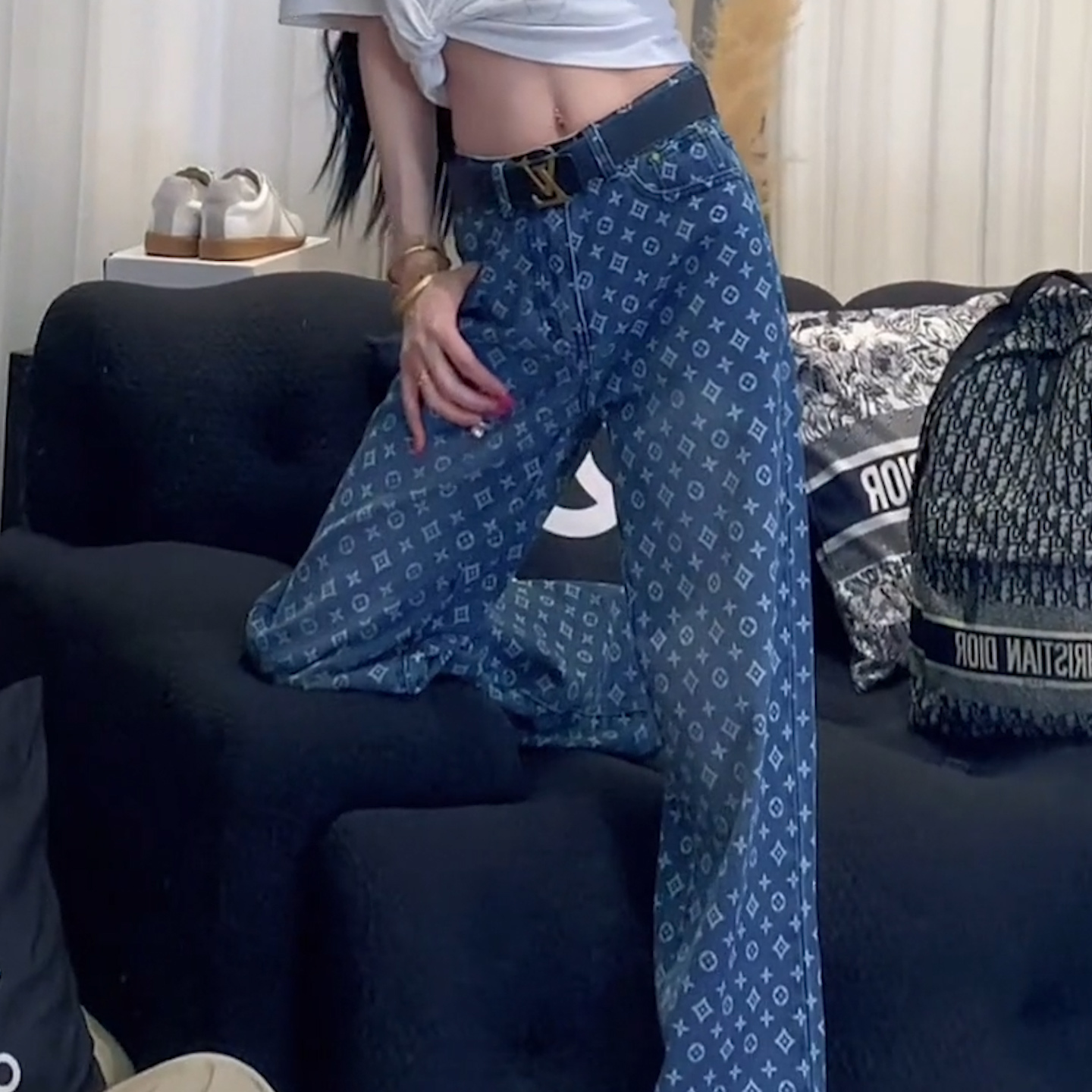 美式复古满印牛仔裤女