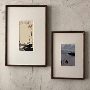 黑胡桃实木直角画 画框新中式覆古大像框相榫卯老式简约卡纸挂墙