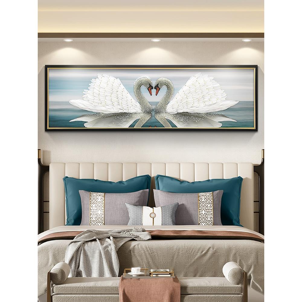 2025年高端床头装饰画主次卧室挂画婚房心心相印天鹅鹿实物立体画