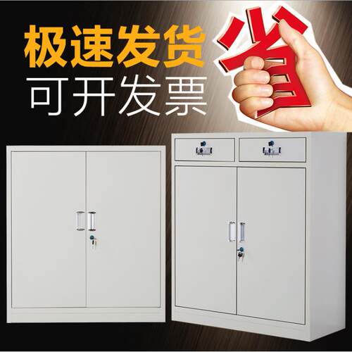 南京中二斗下节文件柜铁皮柜对开门小矮柜子带锁储物柜子分双单节