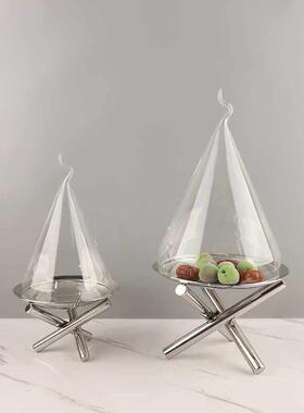 简约轻奢金属不锈钢水果盘摆件样板间家居餐桌点心蛋糕盘软装饰品