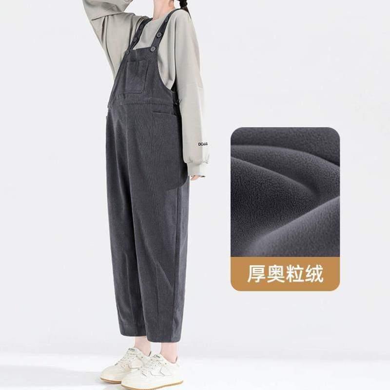 孕妇宽松休闲外穿大码孕妇春秋季加厚春装套装背带裤两件套加绒裤
