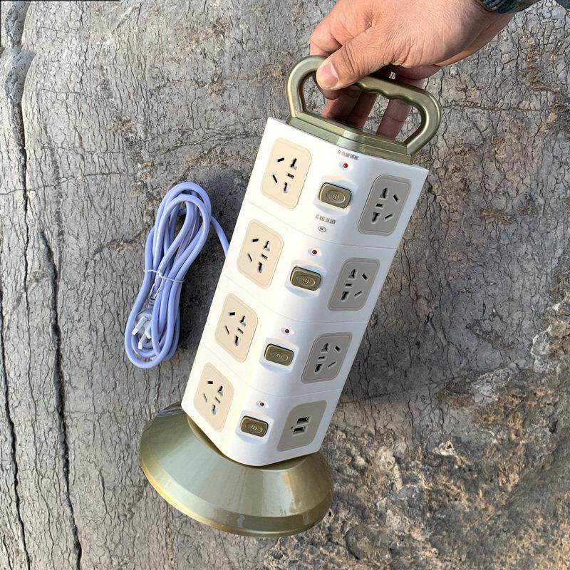 带USB的胶囊式垂直插座，手机充电带长线塔插式多功能安全插板，