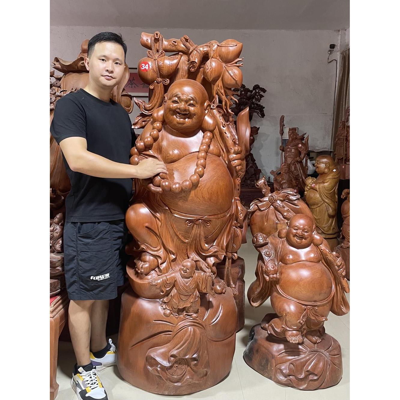 大型佛像红木崖柏关公武财神木雕弥勒佛招财笑佛香樟木红豆杉根雕