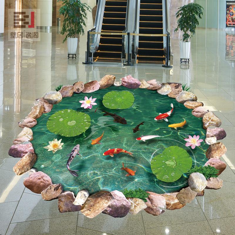 古吉一阁3D地板贴立体地板画商场、餐厅创意照片装饰防水耐磨财九