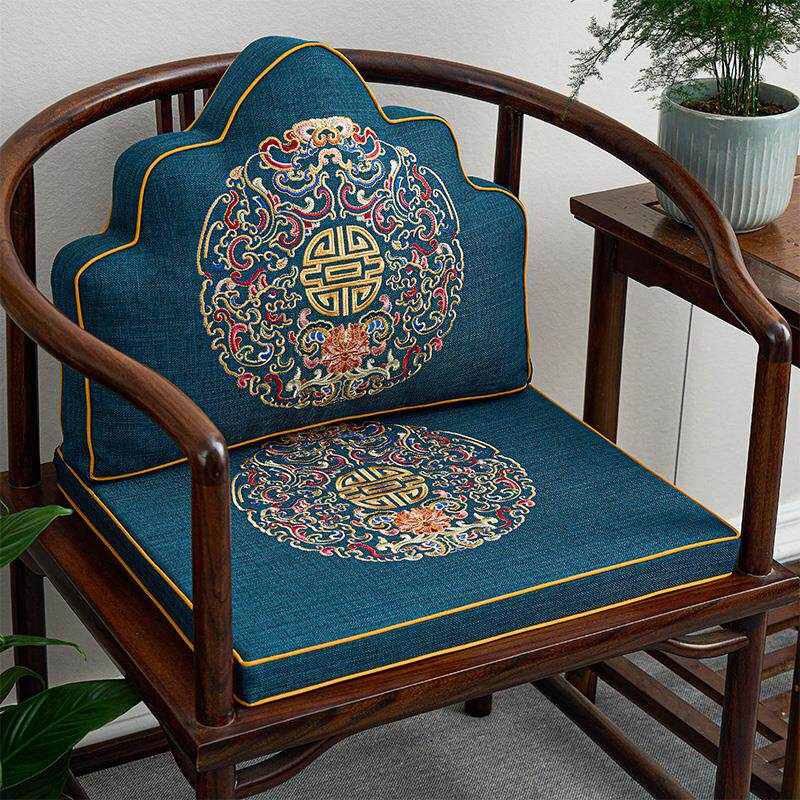中式坐垫靠山枕绣花红木椅子座垫靠垫一体云枕大靠枕沙发垫靠背垫