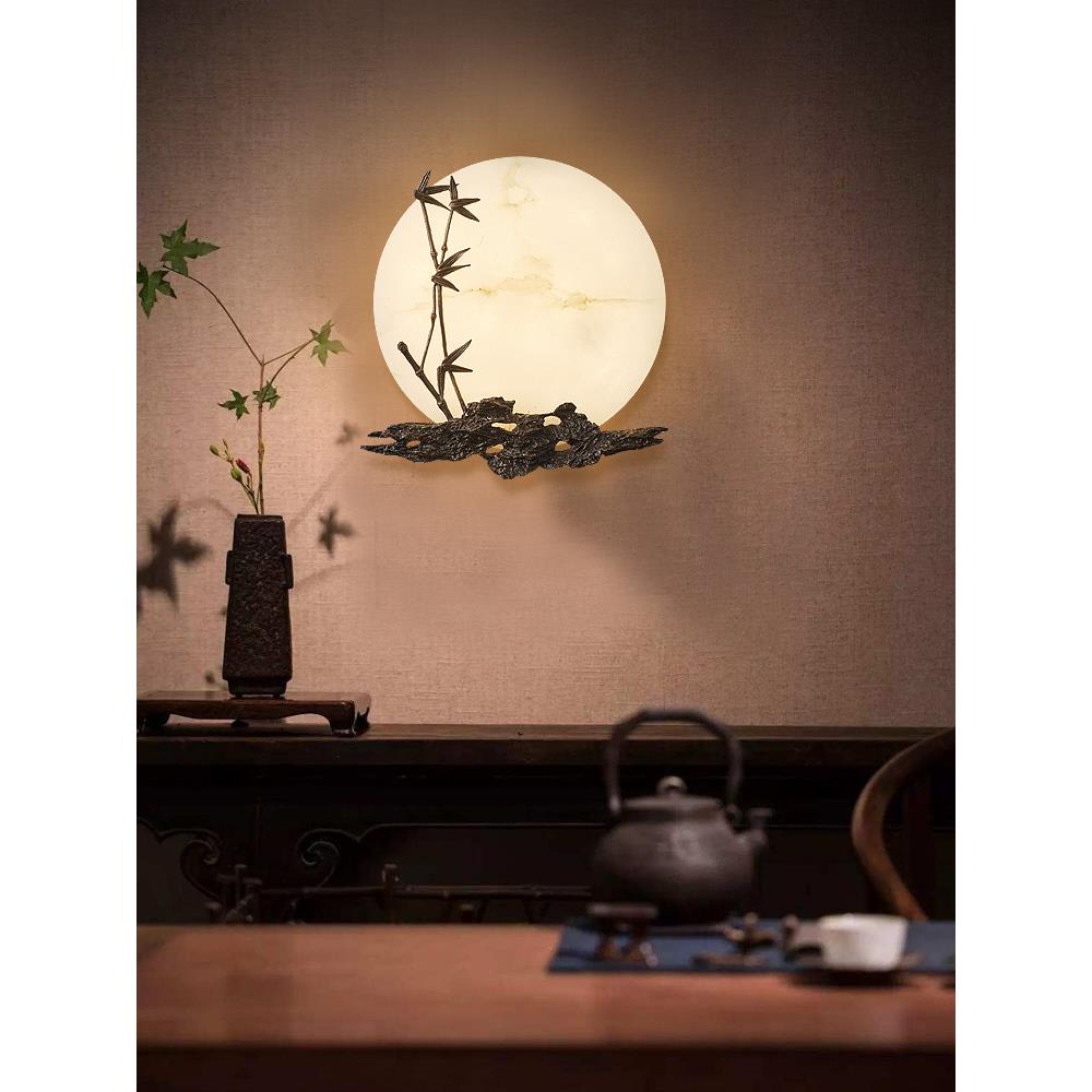 新中式全铜云石壁灯客厅茶室玄关户外庭院背景墙设计师创意艺术灯