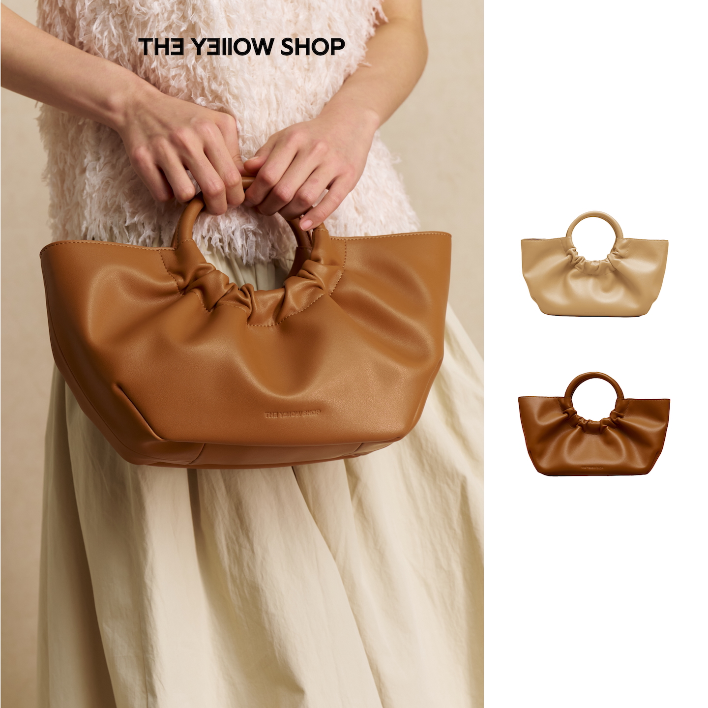 金靖同款/THE YELLOW SHOP牛皮彩色斜挎手提圈圈托特包中号